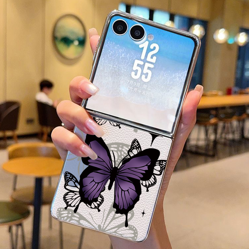 Phone Cases Z Fold 6 - Lila Schmetterling PU-Leder Handyhülle für Samsung