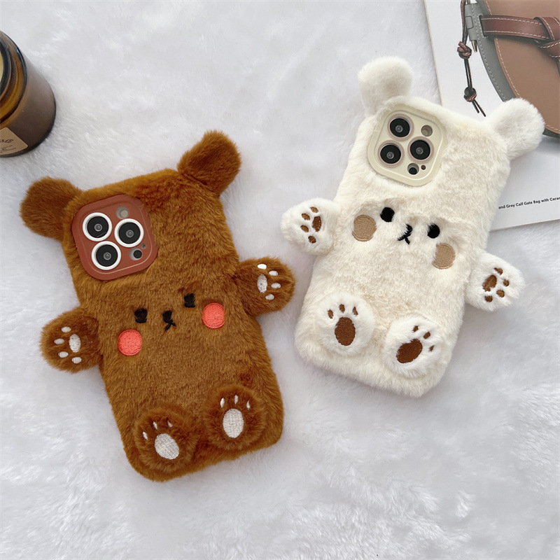 Phone Cases Iphone 15 Pro Max - Koreanische 3D Cartoon Bär Flauschige Plüsch