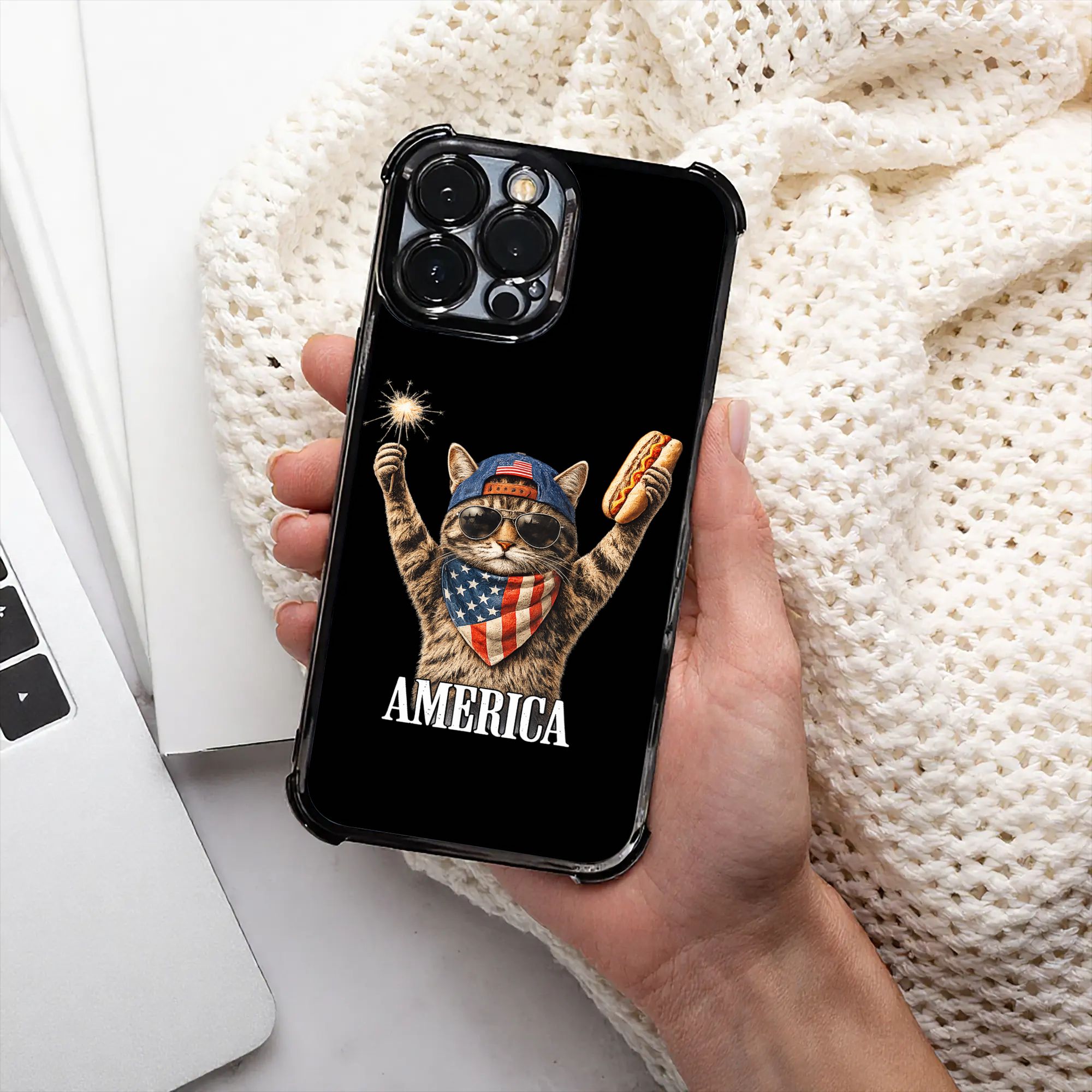 Phone Cases Usa - Niedliche Amerika-Katze Feuerwerk USA-Flagge 4. Juli