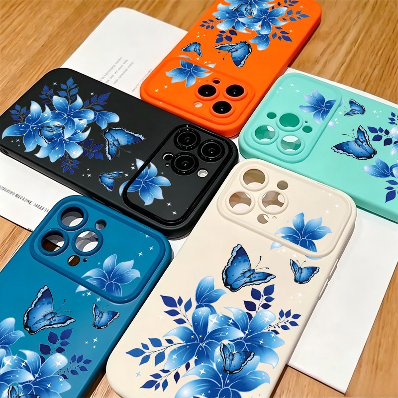 Blaue Schmetterling-Blumenmust – Phone Cases Unique Bewertung und Preis